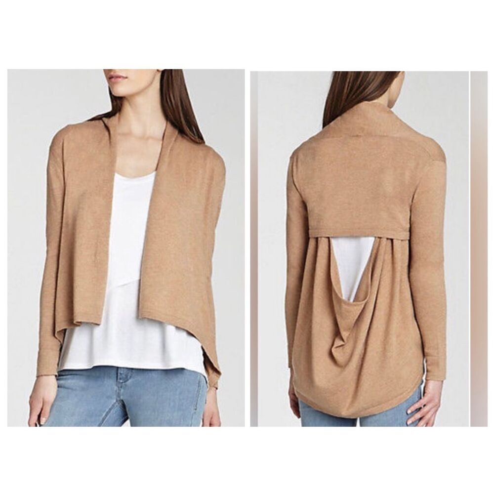 BCBGMaxAzria Jazmen wool/cotton Open Front cutout Back Cardigan Sweater M/L
